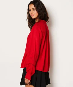 Etam Chemise fluide boutonnée brodée ROUGE Sale