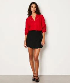 Etam Chemise fluide boutonnée brodée ROUGE Sale