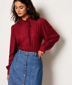 Etam Chemise fluide boutonnée brodée BORDEAUXGRENAT Flash Sale