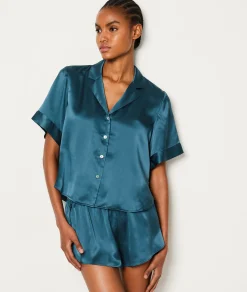 Etam Chemise manches courtes de pyjama en soie BLEUPETROLE Fashion