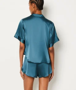 Etam Chemise manches courtes de pyjama en soie BLEUPETROLE Fashion