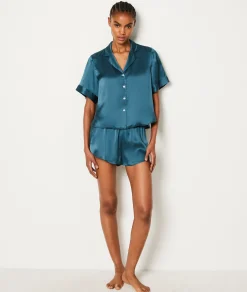 Etam Chemise manches courtes de pyjama en soie BLEUPETROLE Fashion