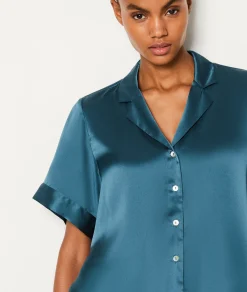 Etam Chemise manches courtes de pyjama en soie BLEUPETROLE Fashion