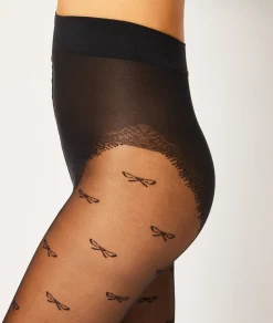Etam Collant mode motif nœud - 15D NOIR Fashion