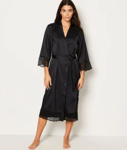 Etam Déshabillé satiné détails dentelle NOIR Best Sale