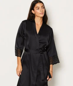 Etam Déshabillé satiné détails dentelle NOIR Best Sale