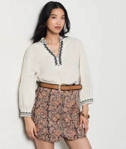 Etam Embroidered 3/4 Sleeve Blouse ECRU Best