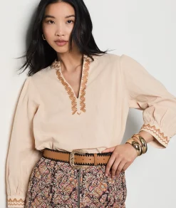 Etam Embroidered 3/4 Sleeve Blouse BLUSH Shop