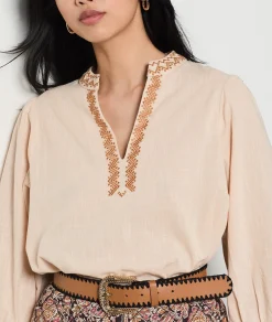 Etam Embroidered 3/4 Sleeve Blouse BLUSH Shop