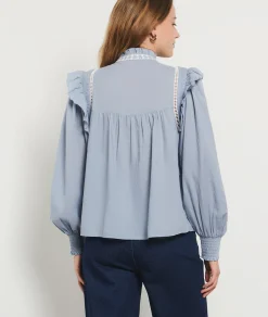 Etam Embroidered Buttoned Shirt SKYBLUE Best Sale