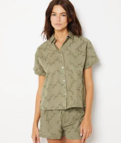 Etam Embroidered Cotton Pyjama Shirt KHAKI Store