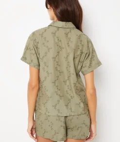 Etam Embroidered Cotton Pyjama Shirt KHAKI Store