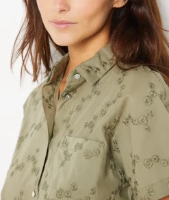 Etam Embroidered Cotton Pyjama Shirt KHAKI Store