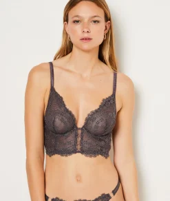 Etam Embroidered Tulle Bra GREY Hot