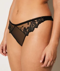 Etam Embroidered Tulle Tanga BLACK Discount
