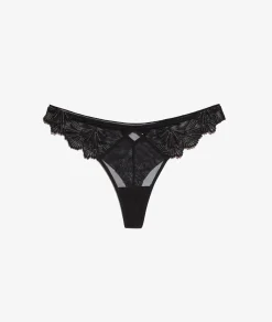 Etam Embroidered Tulle Tanga BLACK Discount