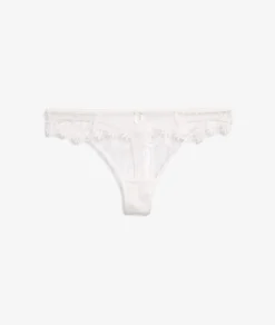 Etam Embroidered Tulle Thong WHITE Best Sale