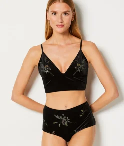 Etam Embroidered Velvet Boyshorts BLACK Flash Sale