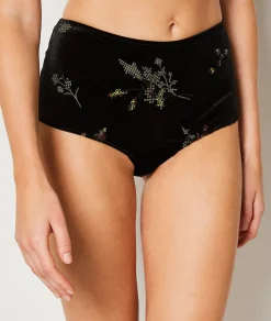 Etam Embroidered Velvet Boyshorts BLACK Flash Sale