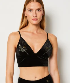 Etam Embroidered Velvet Wireless Bralette BLACK Best