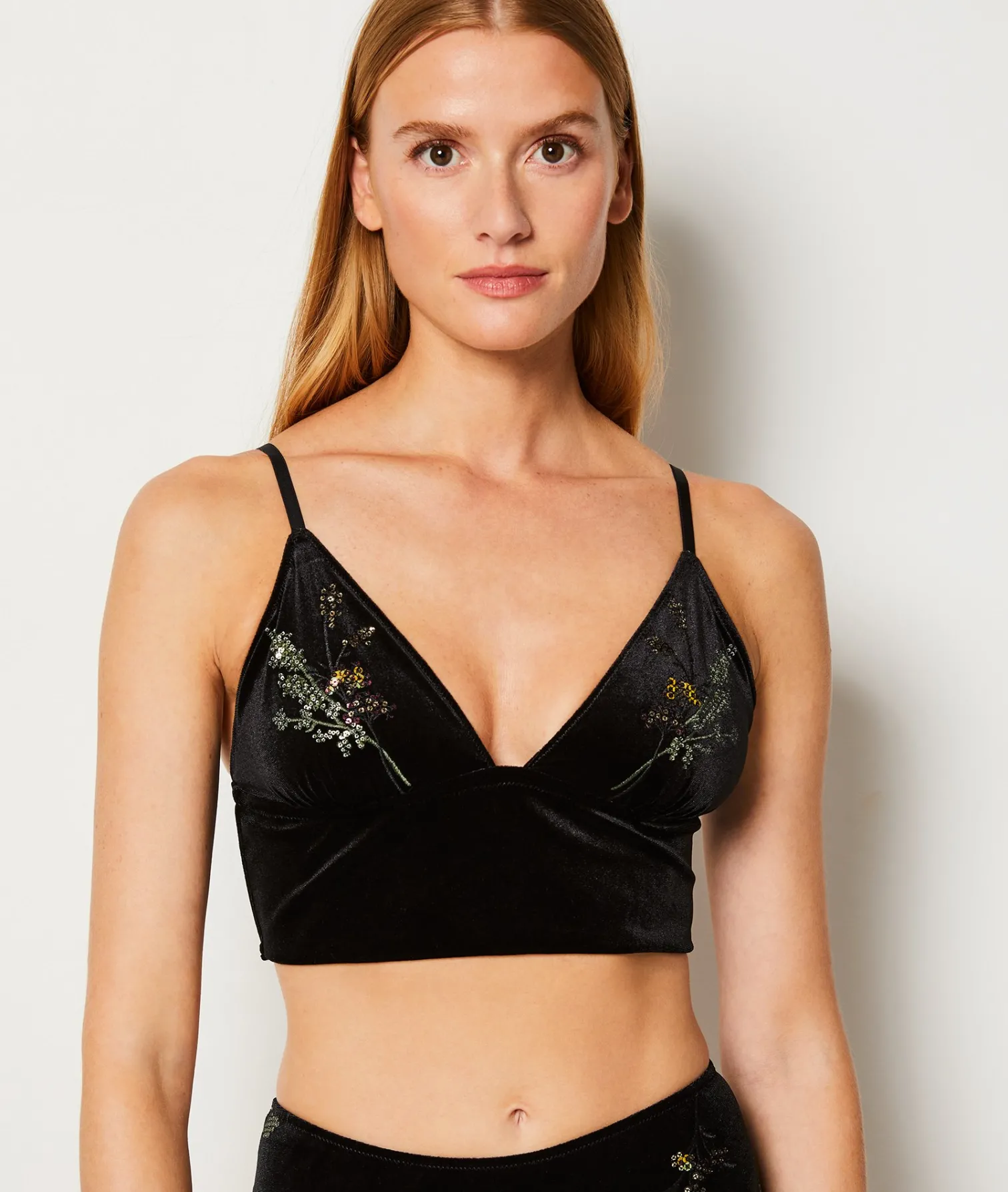 Etam Embroidered Velvet Wireless Bralette BLACK Best