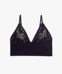 Etam Embroidered Velvet Wireless Bralette BLACK Best