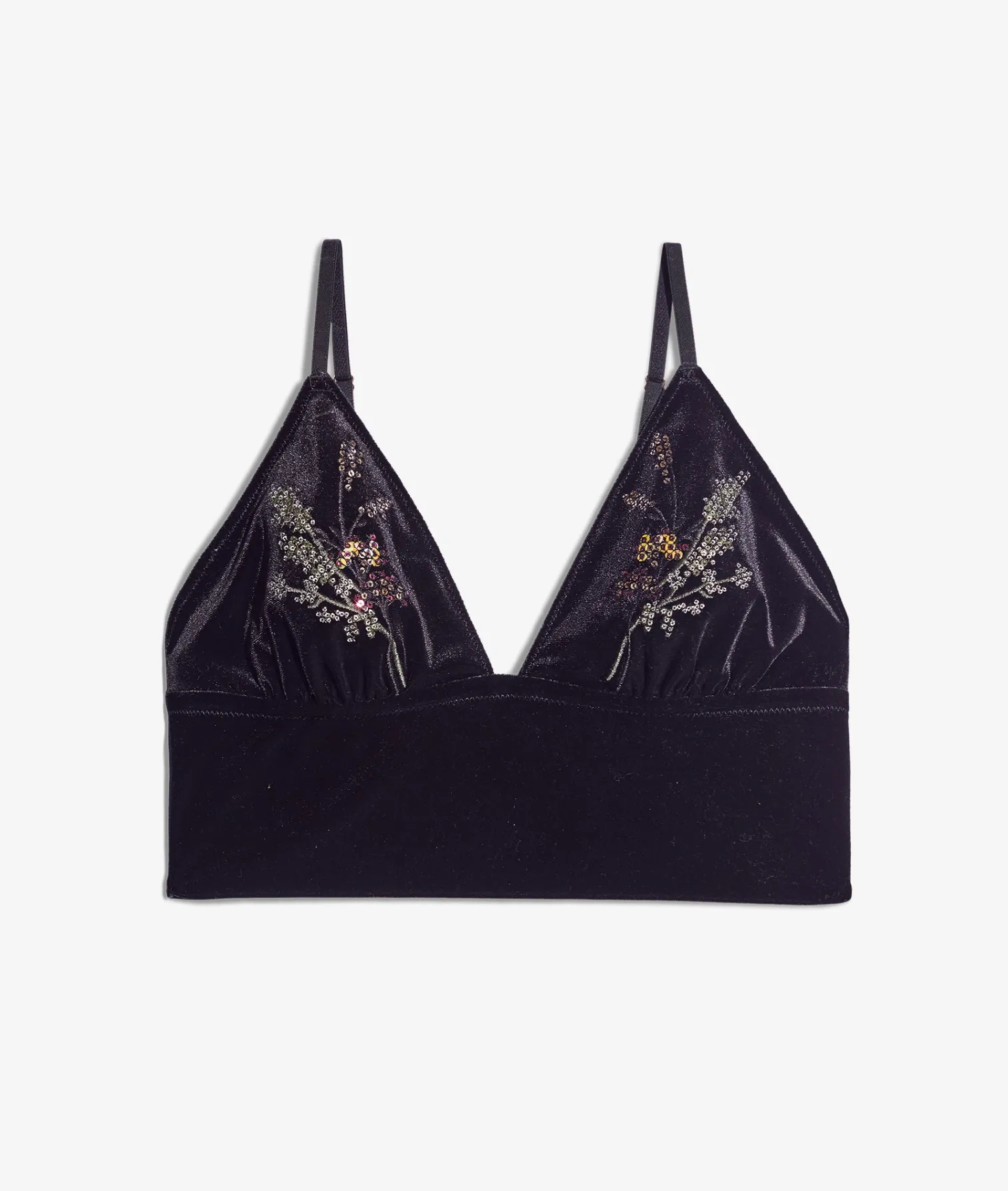 Etam Embroidered Velvet Wireless Bralette BLACK Best