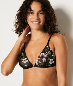 Etam Embroidered Wireless Triangle Bra BLACK Flash Sale