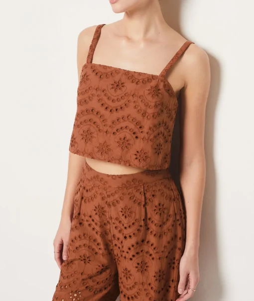 Etam English Broderie Anglaise Strap Top Brown Clearance