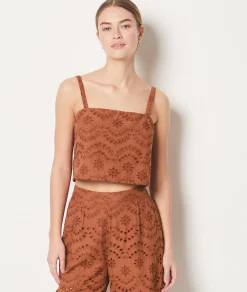 Etam English Broderie Anglaise Strap Top Brown Clearance