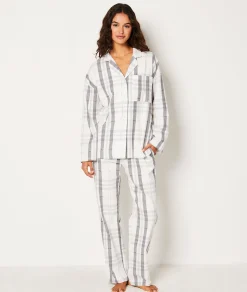 Etam Ensemble 2 pièces de pyjamas en coton à carreaux GRIS Clearance