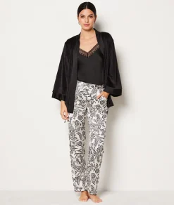 Etam Ensemble pyjama 3 pièces déshabillé en polaire et satin NOIR Cheap
