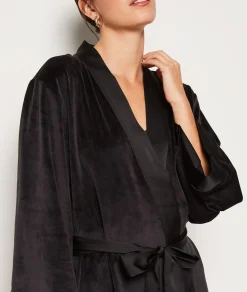 Etam Ensemble pyjama 3 pièces déshabillé en polaire et satin NOIR Cheap