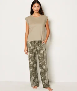 Etam Flared Patterned Pyjama Bottoms KAKI Best Sale