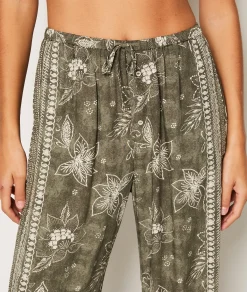 Etam Flared Patterned Pyjama Bottoms KAKI Best Sale