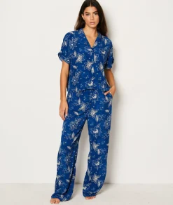 Etam Flared Patterned Pyjama Bottoms BLEU Outlet