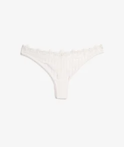 Etam Floral Embroidered Tulle Tanga WHITE Flash Sale