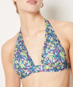 Etam Floral Tie Triangle Bikini Top BLUEGREENPRINT Outlet