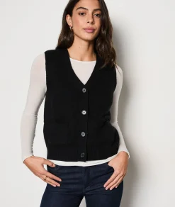 Etam Gilet boutonné sans manches avec laine NOIR Fashion