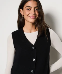 Etam Gilet boutonné sans manches avec laine NOIR Fashion