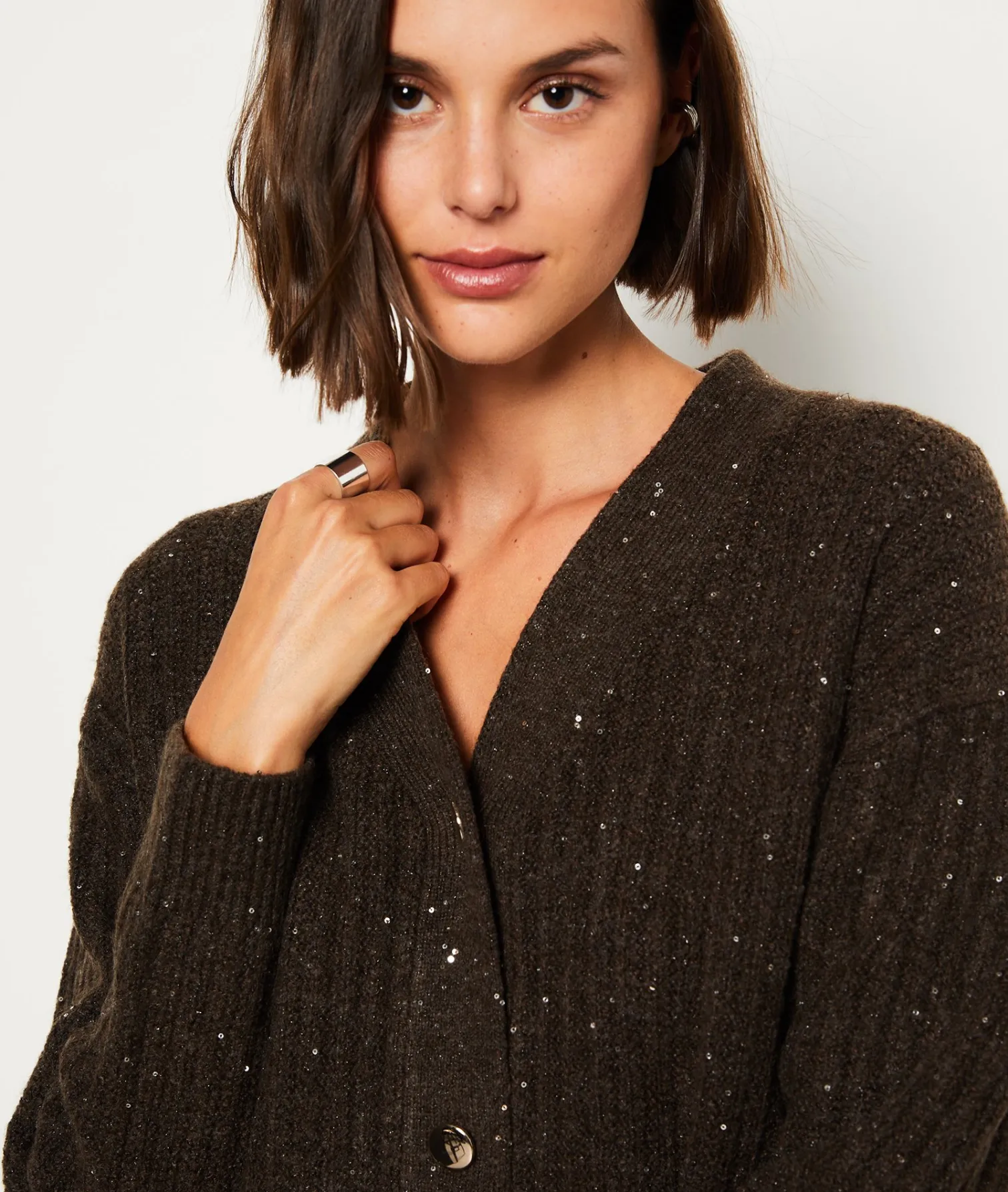 Etam Gilet détails pailleté TAUPE New