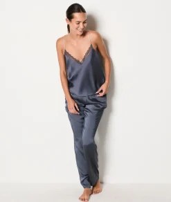 Etam Glitter Camisole with Thin Straps and Lace Neckline ANTHRACITE Store