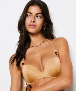 Etam Glittery Push-up Bikini Top Gold Cheap