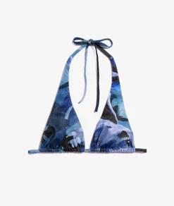Etam Glittery Triangle Bikini Top to Tie BLUE Hot