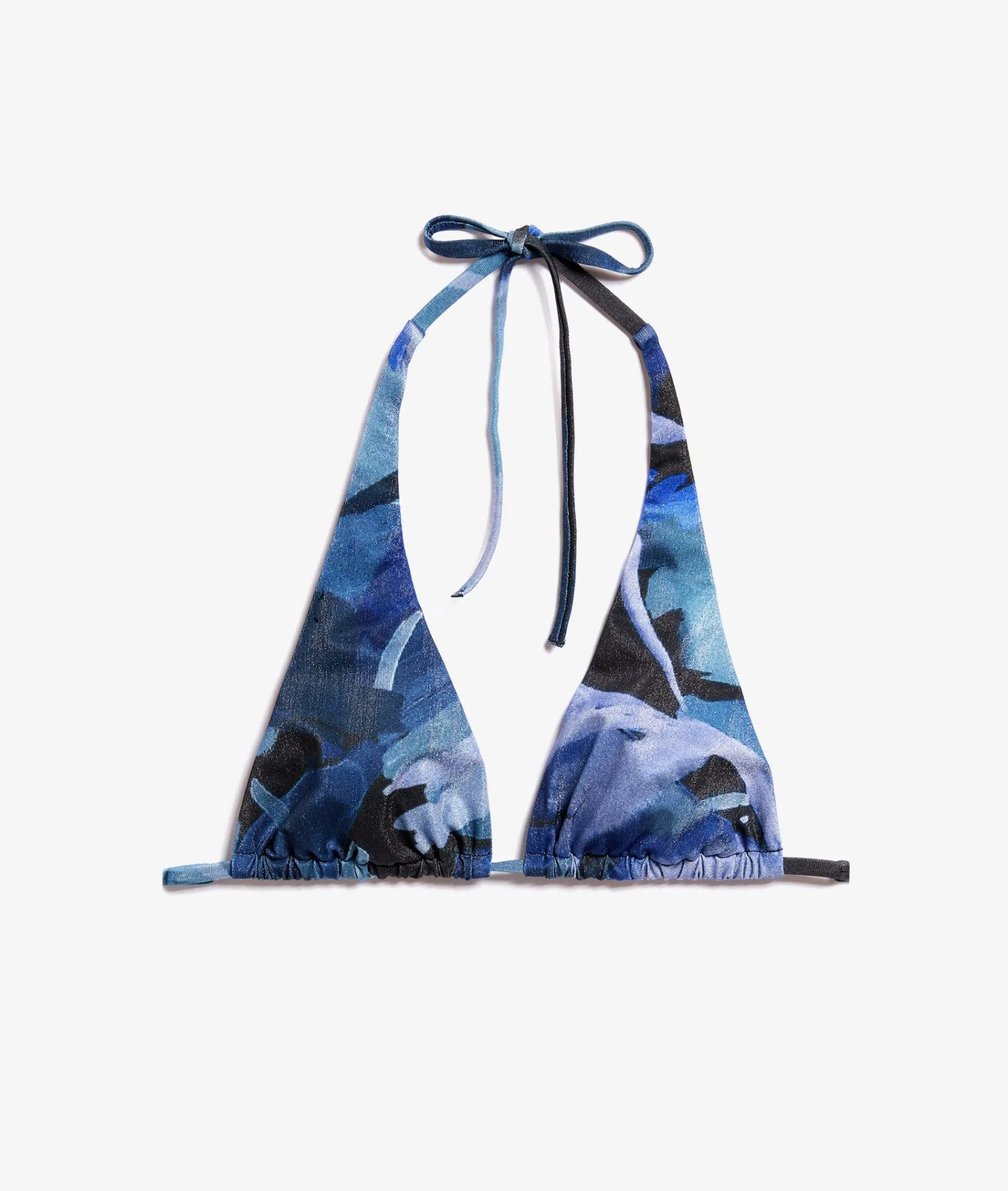 Etam Glittery Triangle Bikini Top to Tie BLUE Hot