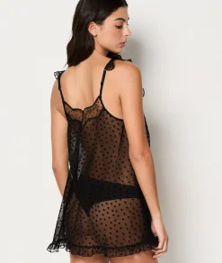 Etam Heart Polka Dot Sheer Lace Nightdress BLACK Best