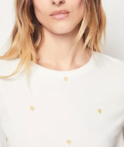 Etam Heart Print 100% Cotton T-shirt Gold Sale