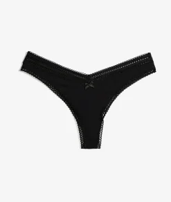 Etam High Cut Thong With Lace Details BLACK New