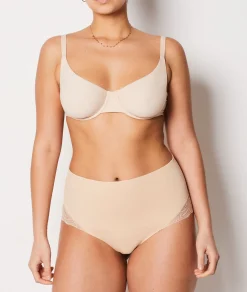Etam High Waist Bikini With Lace Details- Medium Control NUDE Flash Sale
