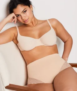 Etam High Waist Thong With Lace Details- Medium Control NUDE New